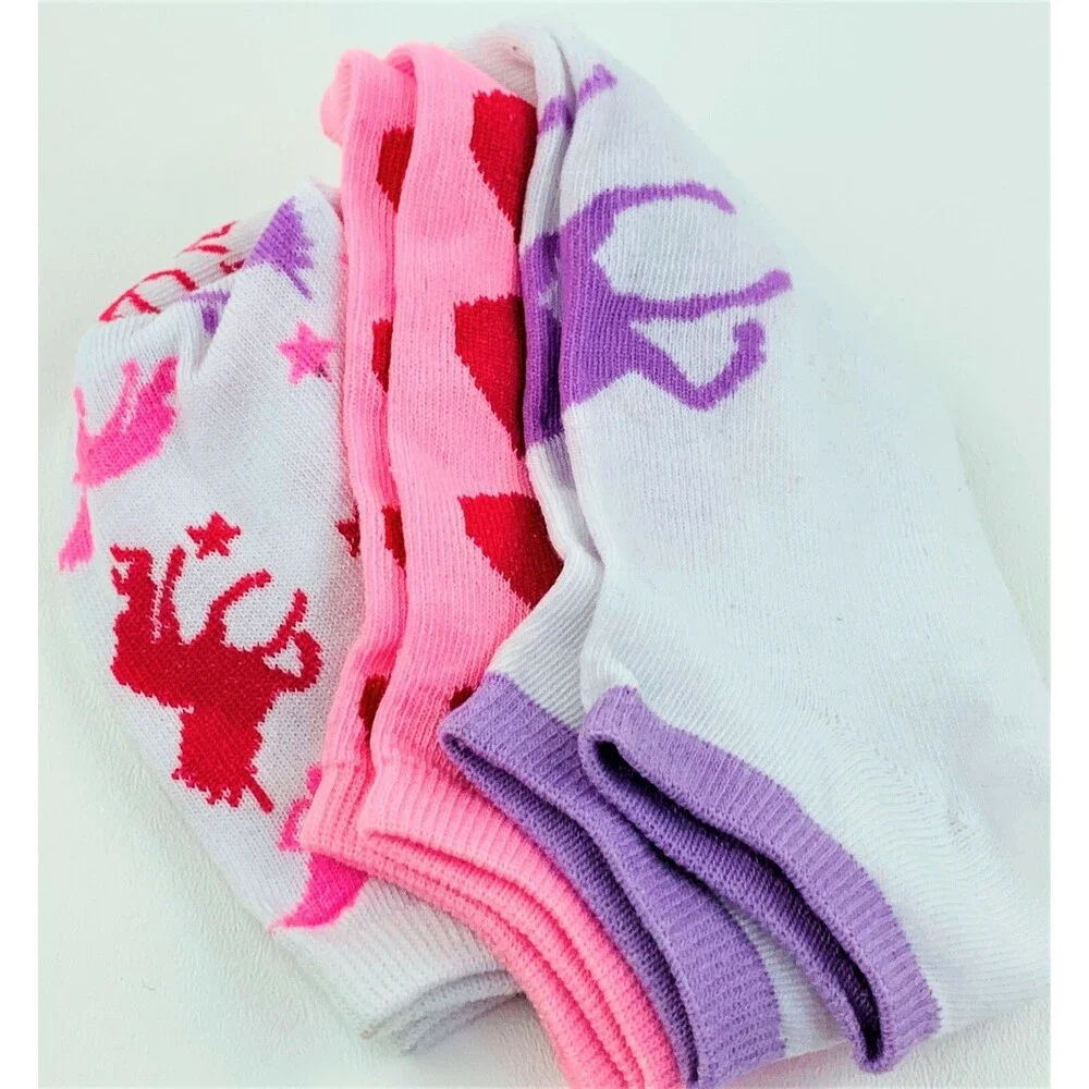 Women's Girls 3 Pk Unicorn Low Cut Socks Novelty Print White Pink,Purple Sz 9-11